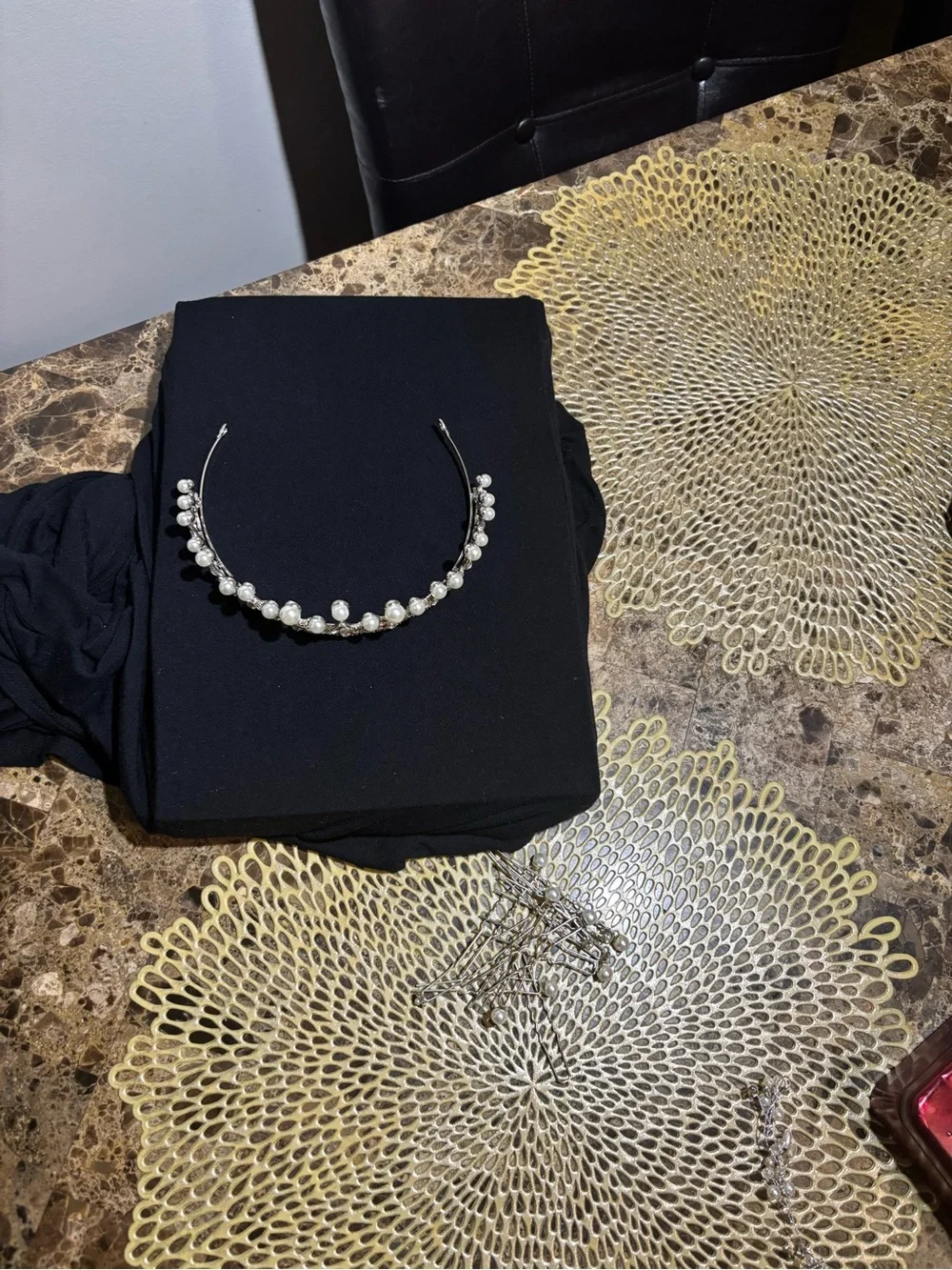 Pearl and Crystal Tiara Hair Crown - Silver Tone